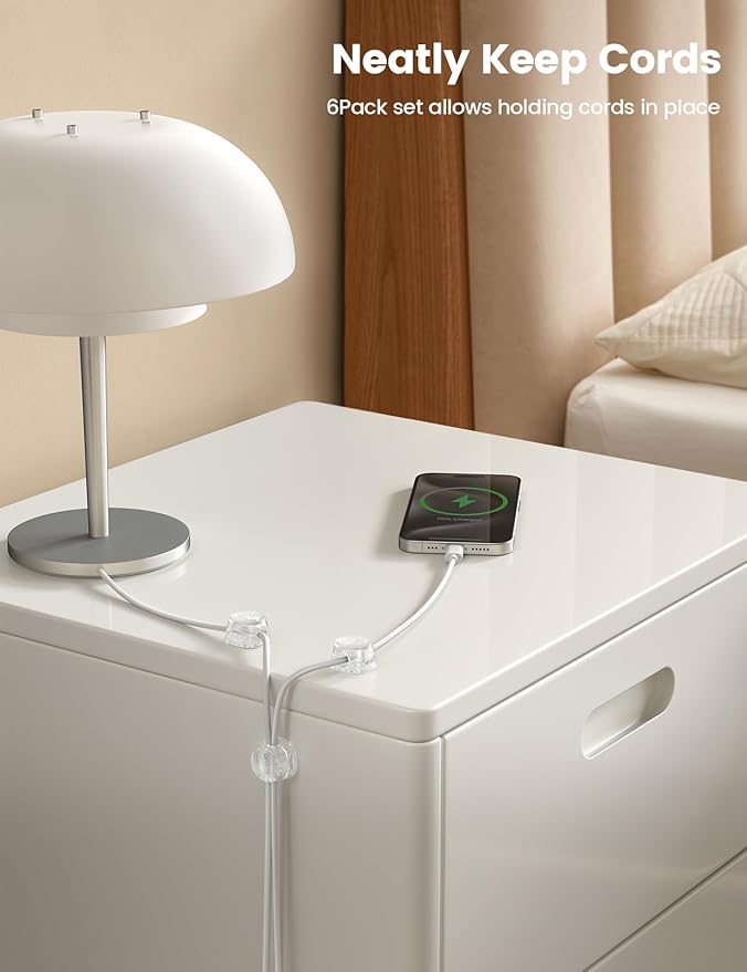 6Pack Cord Organizer, Office Desk Accessories - Lamicall Clear Cable Management Clips, Home Workspace Halloween Organization Accessories, Nightstand Desk Decor, Dorm Room Desktop Gadget Essentials