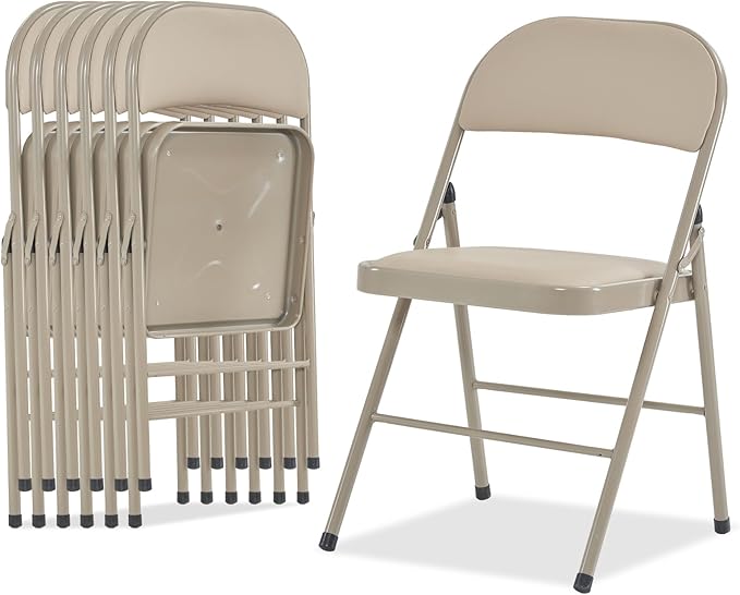 Karl home 6 Pack Brown Folding Chairs with Padded Seats for Outdoor & Indoor, Portable Stackable Commercial Seat with Steel Frame for Events Office Wedding Party, 330lbs Capacity