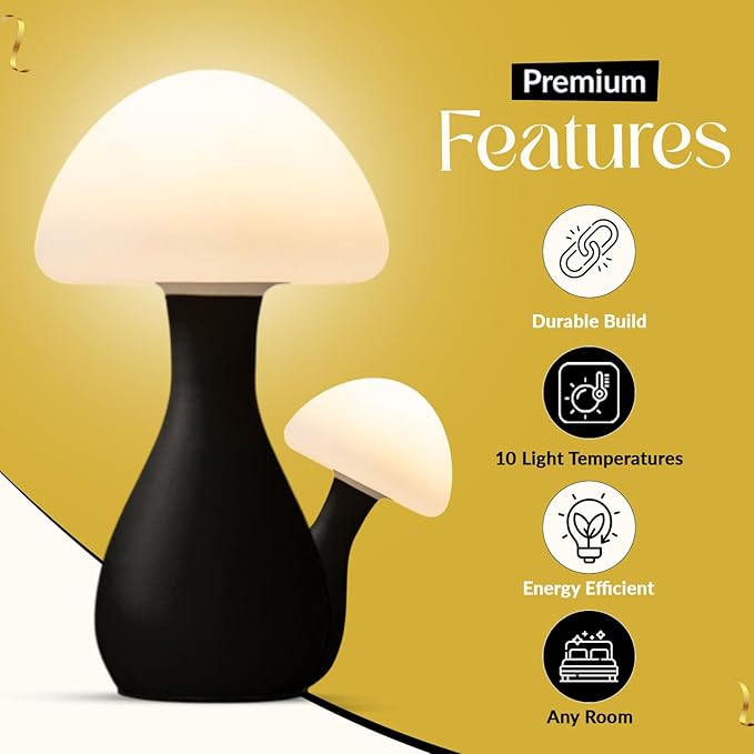 Mushroom Table Lamp - Durable for kids/adult bedroom Night Light, Modern Nightstand Table Lamp for reading with 10 Adjustable Light Temperatures, Bedside Lamp for Unique, Aesthetic Home Decor
