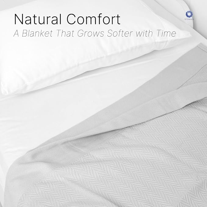 100% Cotton Herringbone Weave Blankets, 66"X90" Twin, Throw Blanket for Bed,All Season Cotton Blanket, Cozy Blanket,Throws Bed Blanket, Throw Blanket for Couch,Modern Home Decor -Light Grey