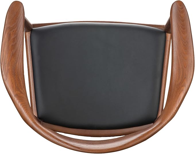 Tomile Upholstered Dining Chair Kennedy Armchair, Mid Century Modern Kitchen & Dining Chairs with PU Leather Cushion Seat, Hans Wegner Elbow Chair for Living Room Bedroom Office (Walnut Color)