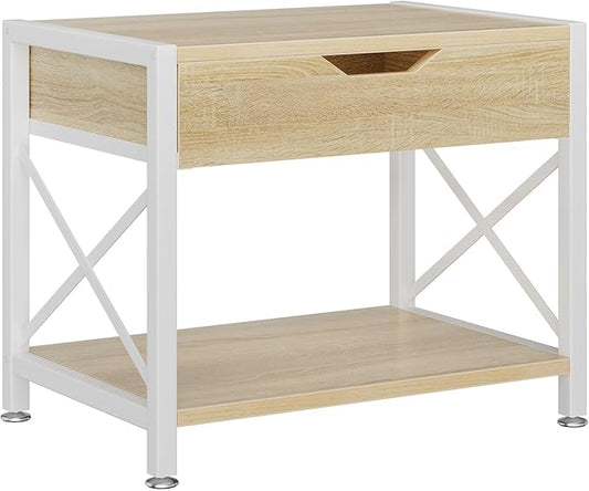 IBUYKE 2 Tier Desktop Printer Stand,Multi-Purpose Desk Organizer,Wooden Printer Stand with Drawer Storage for Folders,Books,for Fax Machine, Scanner,Home Office,Light Wood TLJ012R