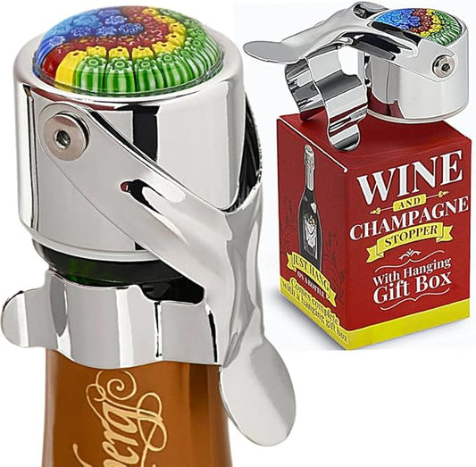 Wine Stopper & Champagne Stopper All In One - Patented Seal, Preserves Bubbles & Taste for Prosecco, Cava, and Wine – 1 Pro Grade Evan James Bottle Stopper With Hanging Gift Box