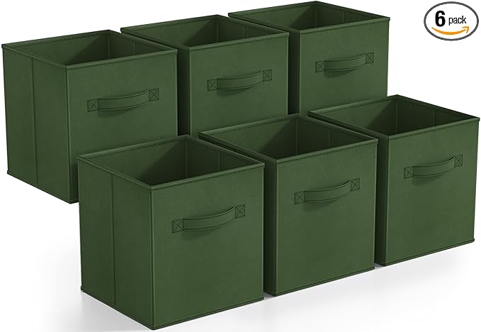 Sorbus Foldable Storage Cubes - 6 Fabric Baskets for Organizing Pantry, Shelf, Toy Box, Cubby, Closet Organizer - 11 Inch Collapsible Closet Organizers and Storage Bins (Dark Green 6 Pack)