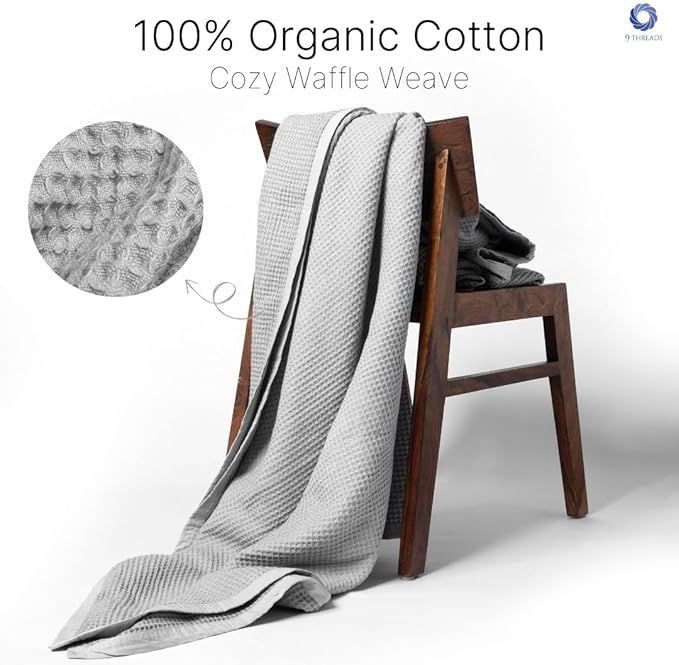 GOTS Certified Organic Cotton Waffle Weave Blanket, King Bed Size,108"X90" Cozy Throw Blanket for Couch, Modern Home Decor, Throw Blankets,Waffle Blanket, Soft Bed Blankets -Scottish Grey