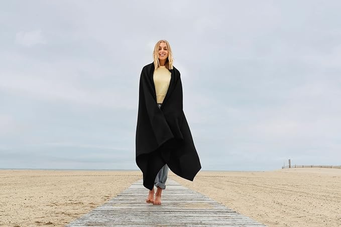 MV Sport Lightweight Sweatshirt Blanket Throw – Warm & Cozy, Breathable Oversized Fleece Knit, Couch, Bed, Travel, Cold Nights, and Outdoors – Soft Light Weight Blanket 54" x 84" Black