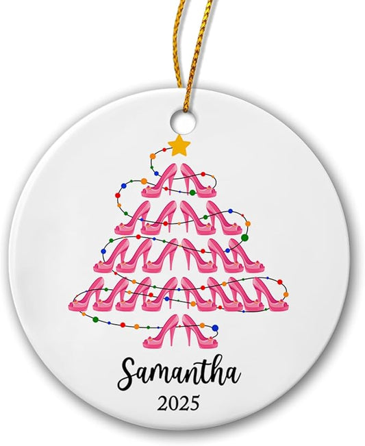 Personalized Shoe Ceramic Ornaments, High Heel Shoes Christmas Tree Ornaments, Stiletto Ornament, Shoes Lover, Shoe Addict Decoration, Customized Name Ornament for Sister Girlfriends
