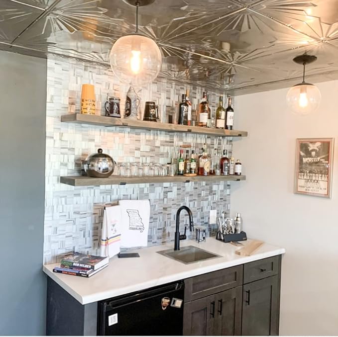 Rustic Shelves with J-Brackets Set of 2, Industrial Shelf, Kitchen Shelves, Solid Wood, Decorative Wall Storage, Heavy Duty, URBANDI (Grey, 36Wx8D)