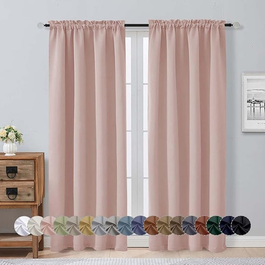 Aiyufeng Blush Blackout Curtains, 2 Panels Set, 40"W x 72"L, Modern, Contemporary Style, Pinch Pleat Top, Blackout, Thermal Insulated, Polyester, Bedroom, Machine Washable