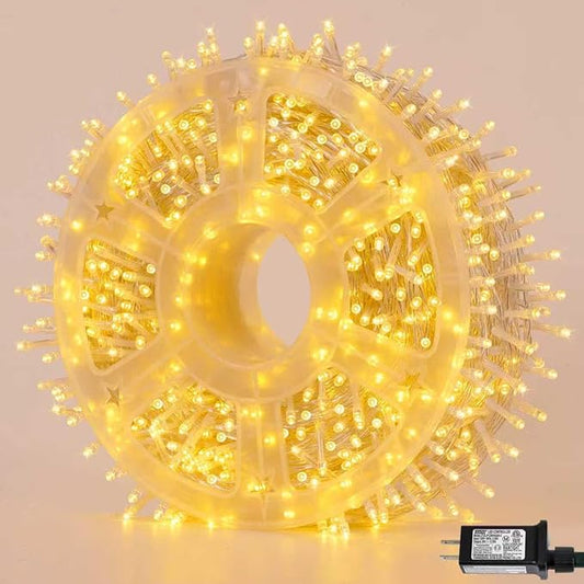 YEGUO 165ft 500 LED String Lights Outdoor Waterproof, Clear Wire Christmas Lights Indoor Plug in, 8 Modes Fairy Light for Party Wedding Classroom Tree(Warm White)