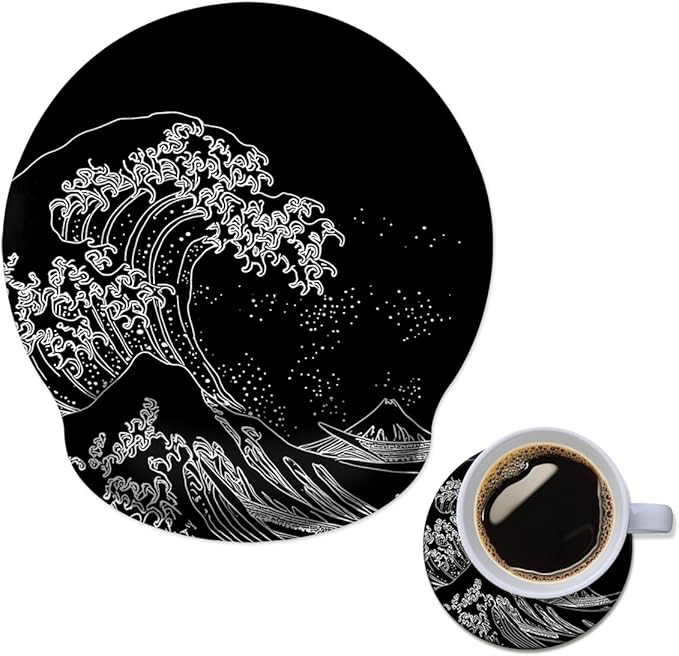 Mouse Pad with Wrist Support, Ergonomic Mouse Pad with Memory Foam Wrist Rest Cushion, Non-Slip Rubber Base Gaming Mice Pad for Home Office Computer Laptop,Japanese Wave