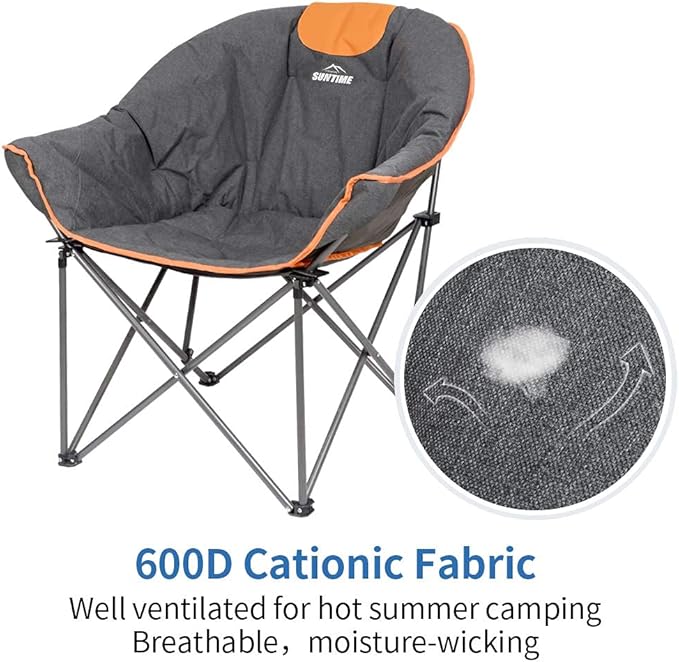 Suntime Sofa Chair, Oversize Padded Moon Leisure Portable Stable Comfortable Folding Chair for Camping, Hiking, Carry Bag(2 Pack)