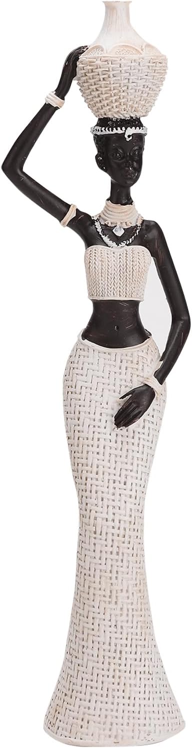 BRABUD African Statue Exotic Tribal Lady Art Figurine Black & White Home Living Room Shelf Shop Desk Decoration Collectible Creative Vintage Gift TQSHBS22
