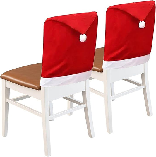 Christmas Chair Covers Hat Chair Back Covers for Xmas Holiday Chair Covers Set of 2, Stretch Parsons Chair Slipcovers Removable Washable Kitchen for Home Hotel Banquet Holiday Decoration