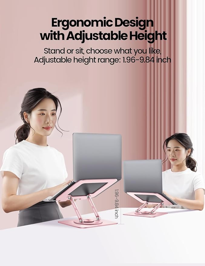 Vaydeer Adjustable Laptop Stand for Deskwith 360° Free Rotation Base and Foldable Design Ergonomic Laptop Riser Fits for MacBook, Dell, HP and More 10-15.6” Laptops (Pink)
