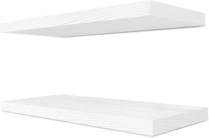 Sorbus Wood Floating Shelves for Wall - 24” Solid Wood Wall Shelves for Bathroom Decor, Books, Bedroom & Living Room - Set of 2 White Mounted Kitchen Shelves - Durable Solid Pine