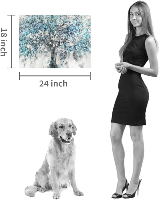 Abstract Tree Canvas Wall Art: Blue Picture Painting Graphic Art Picture t for for Kitchen (24"x18")