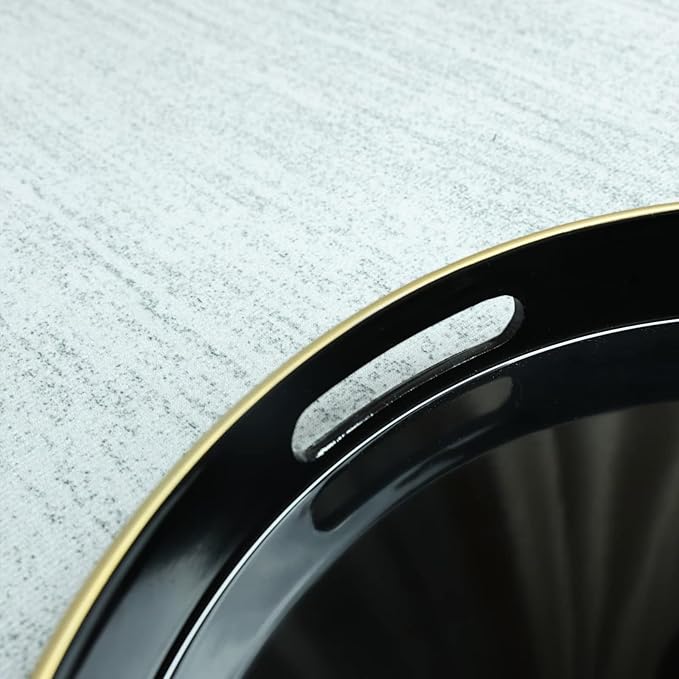 Spsyrine Round Black Decorative Tray, 13" Plastic Serving Table Tray with Handles for Breakfast, Round Modern Ottoman Tray for Coffee Table, Bathroom, Kitchen, Living Room