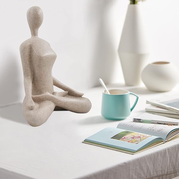 SIMON'S SHOP Yoga Sculpture Modern Accent Figurine for Living Room Workout Space Resin Desk Decor Yogis Statue Padmasana Lotus Posture