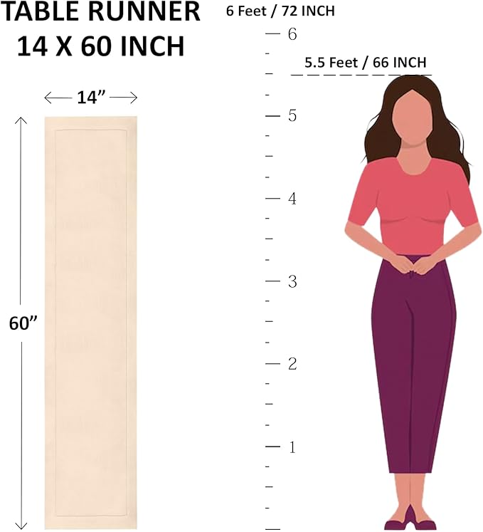 Solino Home Cotton Linen Table Runner 60 Inches - Pumpkin Hemstitch Table Runner 14 x 60 Inch Ideal for Dresser and Coffee Tables - Fall, Autumn, Halloween, Thanksgiving, Holiday