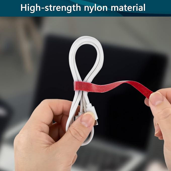 50PCS Reusable Adjustable Cable Ties, Microfiber Cloth for Computer Cable Management (Red)