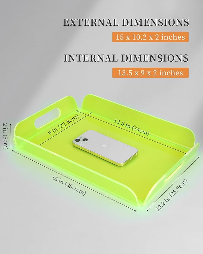 Neon Green Acrylic Tray 15x10.2 Inches - Eye-Catching Serving and Display Tray for Parties, Events, and Home Décor - Durable and Bright Organizer