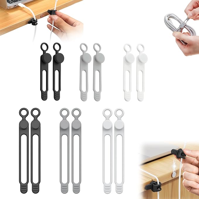 Silicone Cable Ties, Magnetic Data Cable Organizers Reusable Cable Ties Wire Organizer Adjustable Fastening Cable Straps Magnetic Silicone Cable Straps Cord Organizer for Bundling Earphone