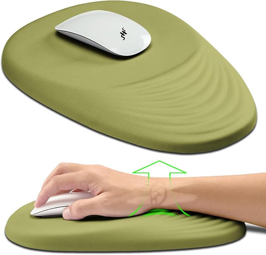 Hokafenle Ergonomic Mouse Pad Wrist Support, Terraced Slope Carpal Tunnel Wrist Pad for Mouse with Unibody Memory Foam, Wrist Rest Pain Relief Mousepad (Khaki Green, 11.8x7.9 in)