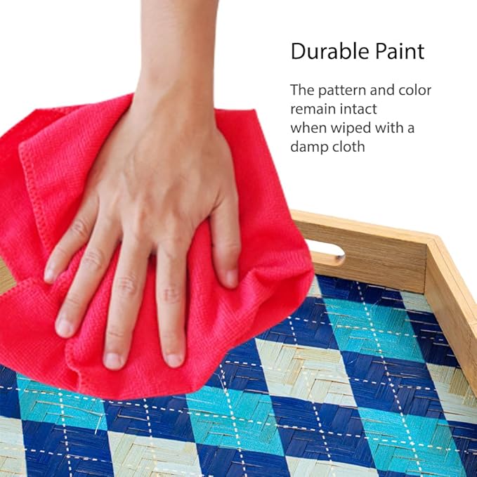 PEMAR 15.7" Hexagonal Bamboo Tray for Serving Coffee, Breakfast, Bread, Food, Art Decor. Decorative Pattern Tray for Coffee Table, Kitchen Counter, Vanity, Bedroom, Ottoman, Home Decor (Argyle)