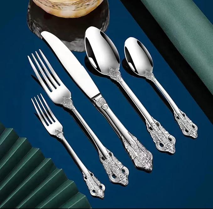30-Pcs Luxury Silverware Set, Royal Flatware Set, Modern 304 Stainless Steel Flatware, Cutlery, Tableware (Silver, 30)