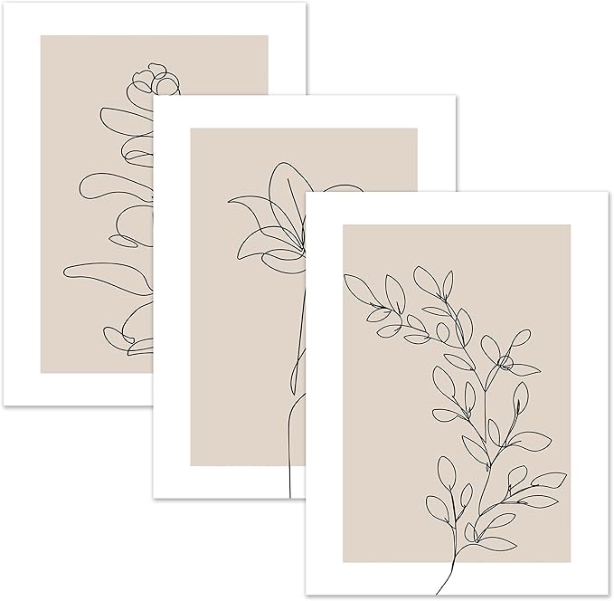 arfitest Neutral Plant Poster Wall Art 3 Pieces Canvas Minimalist Abstract Plant Painting Print Beige Leaf Print Wall Trim Line Art Bathroom Bedroom Living Room Decor 12x16 Inches