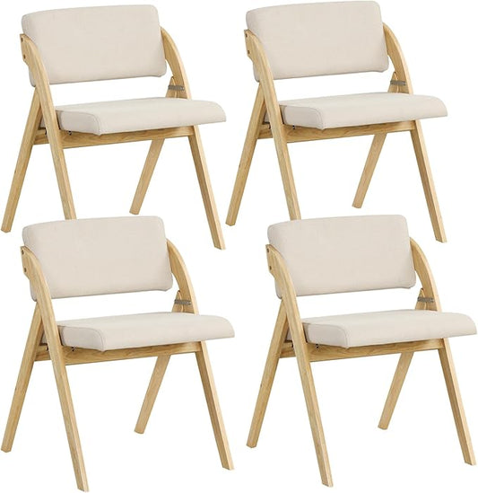 GOFLAME Folding Dining Chairs Set of 4, Upholstered Kitchen Chairs with Padded Seat & Backrest, Modern Side Chairs with Rubber Wood Legs for Home Office Events, Wedding, No Assembly Needed, Natural