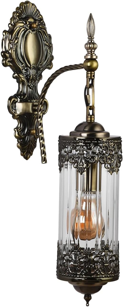 Rustic Wall Sconce with Clear Glass,Vintage Antique Gothic Wall Light Fixture E26 Mid Centry Lantern Bedside Sconces Wall Lighting for Living Room Bathroom Hallway Mirror