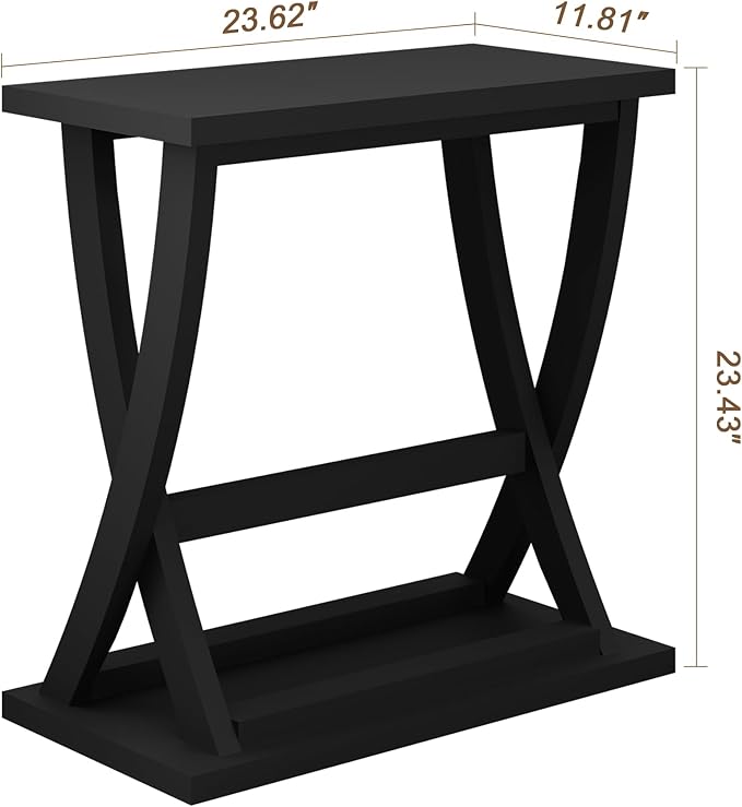 ChooChoo Black End Tables Living Room Set of 2, Narrow Side Table with Storage Shelf, Modern X-Design Slim End Table for Living Room, 11.8" D*23.6" W*23.4" D