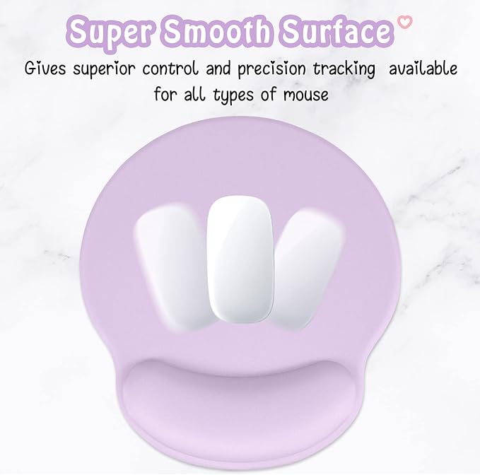 Hsurbtra Ergonomic Mouse Pad with Wrist Rest Support, Gel Mouse Pads with Non-Slip PU Base, Pain Relief Memory Foam Computer Mat, Cute Office Supplies Desk Decro Accessories, Vanilla Purple