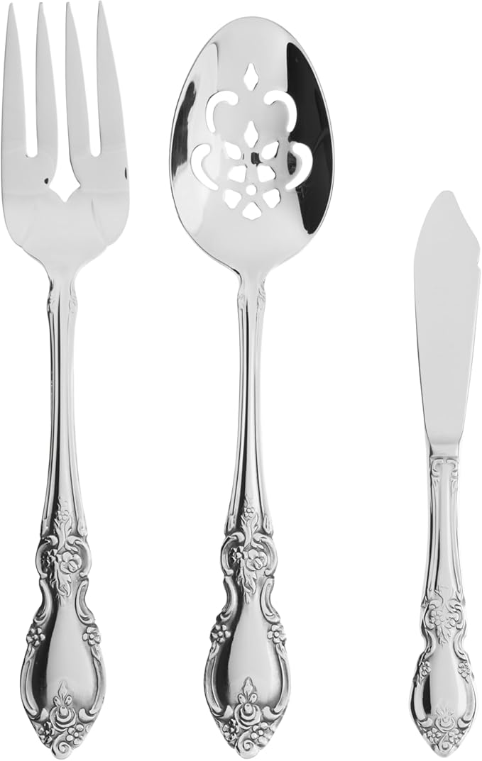 Oneida Silverware Serving Utensils Set of 6, Louisiana 6-Piece Fine Flatware Serveware Set, Serving Spoons Fork Ladel & Spreader, 18/8 Stainless Steel, Mirror Finish, Dishwasher Safe (Silver 6 Pieces)
