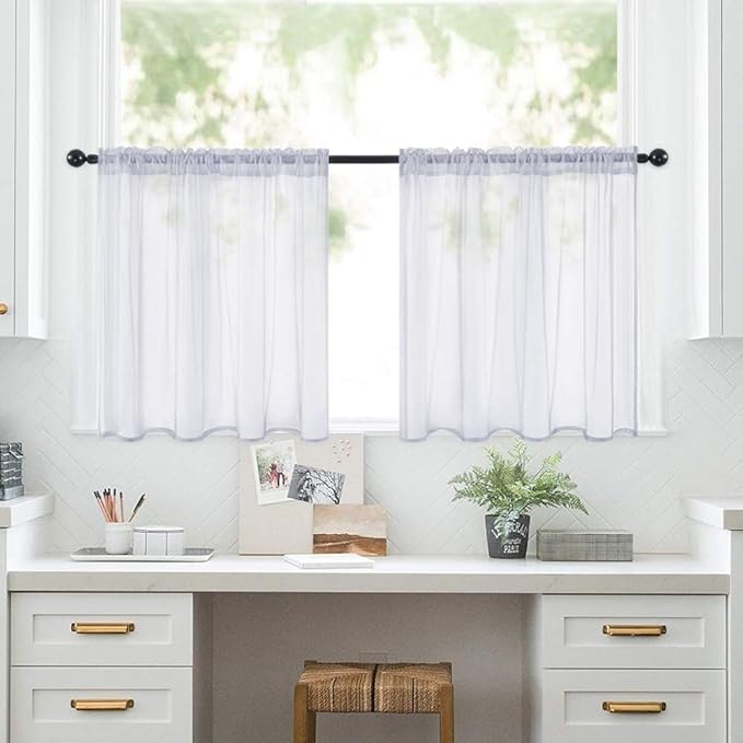 MIULEE 2 Panels Kitchen Tiers Half Window Sheer Curtains Rod Pocket Translucent Voile Drapes for Kitchen Bathroom Small Windows 29 by 36 Inch Greyish Lilac