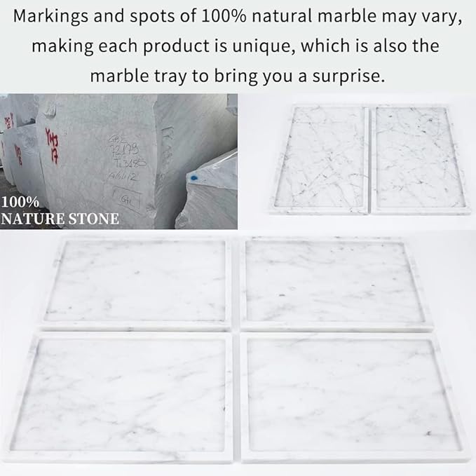 100% Natural Marble Serving Tray Luxury Marble Storage Tray for Home Decor Stone Tray for Bathroom/Kitchen/Vanity/Dresser,Plate Holder for Tissues, Candles, Towel