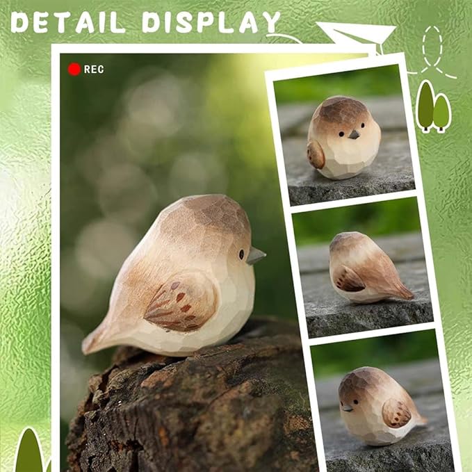 Bird Figurines Small Bird Figurines Home Decor Hand Carved Painted Wooden Statues for Home Decor, Gift for Bird Lovers,Housewarming, Birthday, Christmas (Grey)