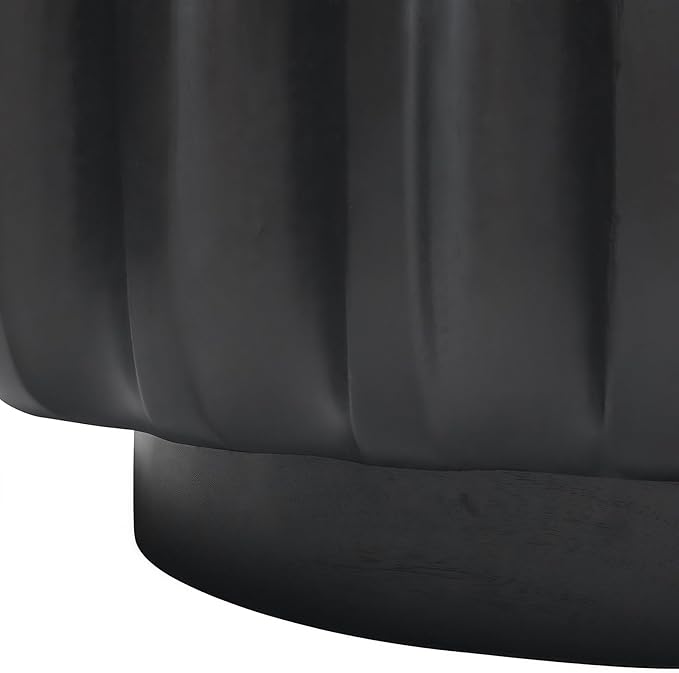 31.5" Round Black Coffee Table - Mid Century Modern Solid Wood Coffee Tables with Fluted Design for Living Room, Small Space, Apartment (Black)