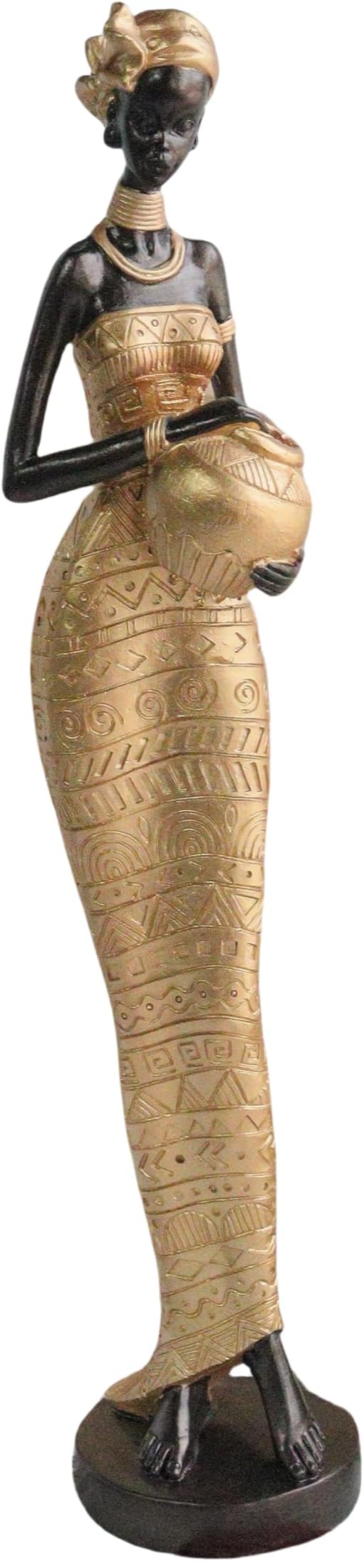 African Traditional Art Handmade Statues, Golden Geometric Pattern Long Skirt Women's Ornaments and Decorations, Suitable for Home Study Display and Cultural Gift Collection