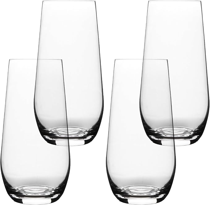 over&back 19oz Traditional Glassware - Set of 4 Classic Stemless Drinking Glasses for Parties, Get-togethers, and More - Mouth-Blown - Wine Cups for Kitchen and Dining Room - Clear, Water (19oz)