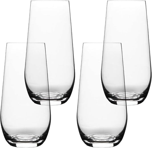 over&back 19oz Traditional Glassware - Set of 4 Classic Stemless Drinking Glasses for Parties, Get-togethers, and More - Mouth-Blown - Wine Cups for Kitchen and Dining Room - Clear, Water (19oz)