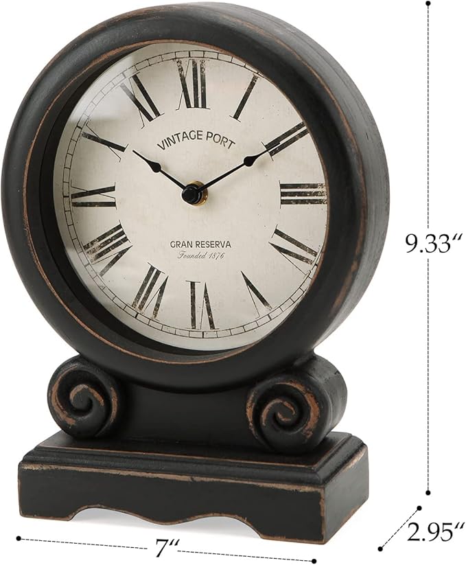 NIKKY HOME Mantel Clock, Retro Desk Clock Silent-Non-Ticking Battery Operated Wooden Mantel Clock for Living Room, Bedroom, Shelf Decoration, Fireplace, Farmhouse Decor