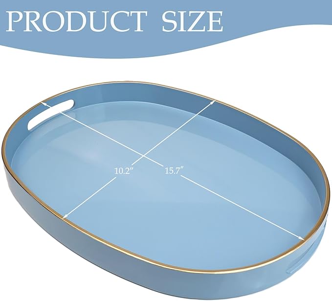 Spsyrine Blue Plastic Serving Tray for Ottoman, Coffee Table, Oval Decorative Tray for Entertaining, Outdoor, Living Room, Home Decor
