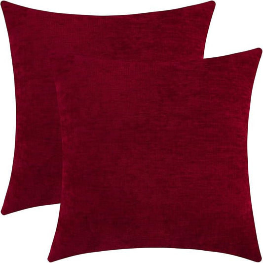 Santa Red Chenille Decorative Couch Throw Pillow Covers, Soft Cushion Cases for Home Livingroom Sofa Décor, Pack of 2, 14 x 14 Inches