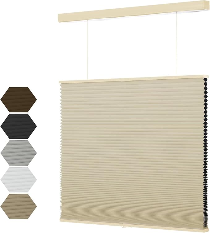 MYshade Top Down Bottom Up（TDBU） Cellular Shades, 1.5 inch Cordless Blackout Honeycomb Pleated Blinds for Windows Home Bedroom Office, Light Control, Thermal Insulated, 31" W x 72" H, Beige