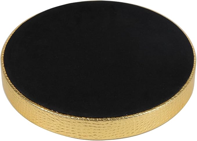 HofferRuffer Faux Leather Round Serving Tray, Vegan Croco Leather Decorative Tray, Food Tray for Storage Drinks, Snack & Cosmetics, Dia.12'' x 1.6'' (Gold)