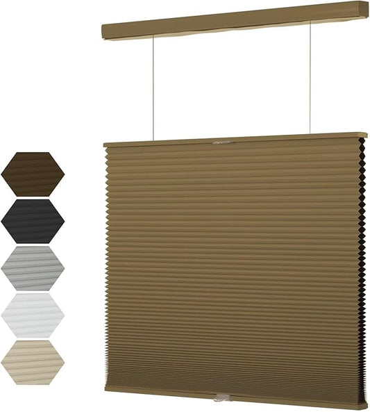 MYshade Top Down Bottom Up（TDBU） Cellular Shades, 1.5 inch Cordless Blackout Honeycomb Pleated Blinds for Windows Home Bedroom Office, Light Control, Thermal Insulated, 31" W x 72" H, Light Brown