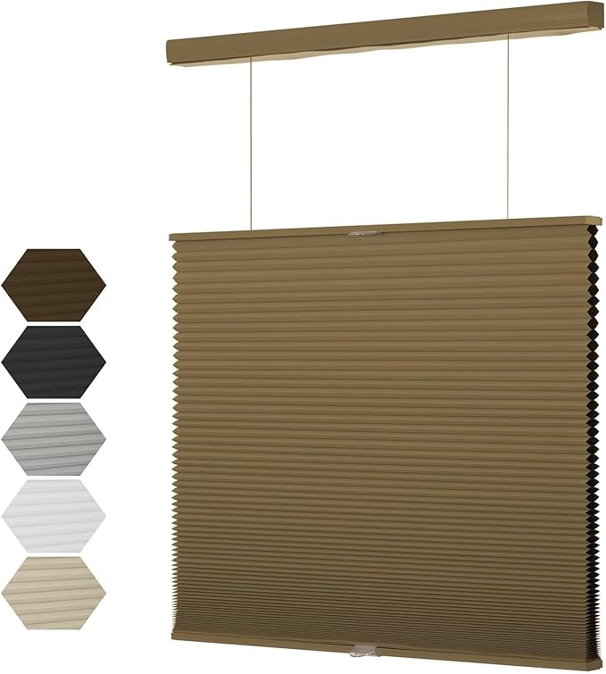 MYshade Top Down Bottom Up（TDBU） Cellular Shades, 1.5 inch Cordless Blackout Honeycomb Pleated Blinds for Windows Home Bedroom Office, Light Control, Thermal Insulated, 30" W x 72" H, Light Brown